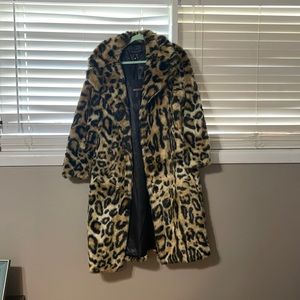 Rachel Zoe leopard faux fur long  coat
